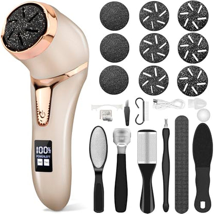Electric Callus Remover for Feet, Portable Pedicure Kit Foot File Callus Remover, Rechargeable Waterproof Foot File for Foot Care Deadskin Remover with 9Head&LCD Display, Gold - style: Gold Electric Callus Remover +10in1+9 heads