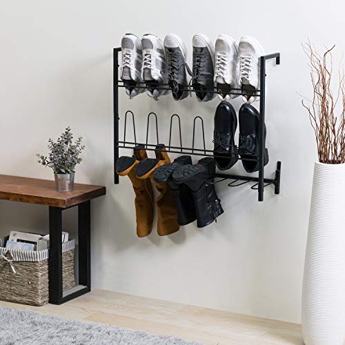 MyGift Premium Black Metal Hanging Wall Shoe Rack for Walk in Closet, Mudroom and Entryway, Wall Mounted Space Saving Boot and Shoe Rack Organizer, Holds 9 Pairs - color: Black (3 Tier, 18 Pairs)