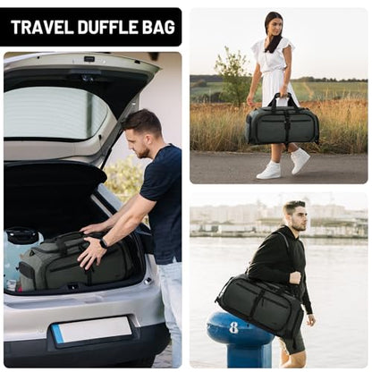 MIER Packable Travel Duffle Bag with Shoe Compartment, 50L, Green Gray | Foldable Weekender Duffel; Multi-Pockets; Adjustable Shoulder Strap; Luggage Sleeve; Travel, Sports, Camping, Gym - color: Green Gray, size: 50L