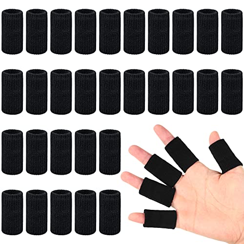 Skylety 30 Pieces Finger Sleeves with 1 Storage Bag, Thumb Splint Brace Support Protector Breathable Elastic Finger Tape for Pain Relief Arthritis Trigger Sports Basketball Baseball(Black) - color: Black