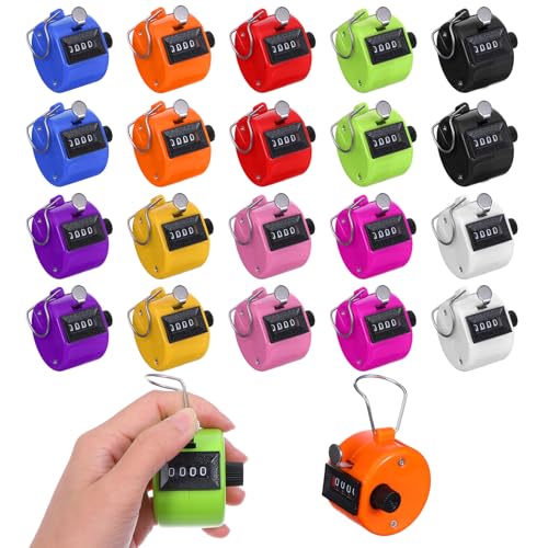 20 Pcs Handheld Clicker Counter 4 Digit Mechanical Tally Pitch Counter with Metal Ring Assorted Colors for Counting, Coaching, Golf, Fishing, Sports and Events