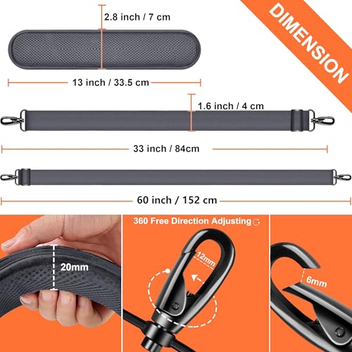 Hseok 60 Inch Shoulder Strap, Ultra-Thick and Padded with Metal Swivel Hooks for Laptop Messenger and Crossbody Canvas Bags - color: Dark Gray
