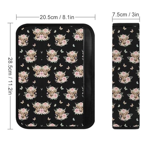 Universal Soft and Comfortable Seat Belt Cover for Adult Use, Stroller Pushchair High Chair, 2 Pack Cute Cattle Floral Crown Highland Cow Shoulder Harness Cover - color: Pattern 687