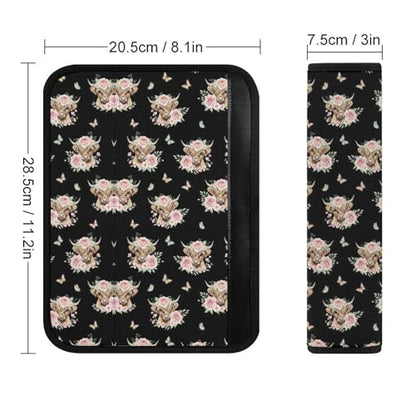 Universal Soft and Comfortable Seat Belt Cover for Adult Use, Stroller Pushchair High Chair, 2 Pack Cute Cattle Floral Crown Highland Cow Shoulder Harness Cover - color: Pattern 687