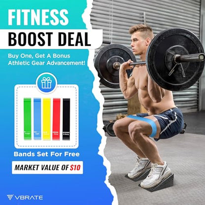 Adjustable Non-Slip Rubber Slant Board for Squats (4PC Squat Wedge Blocks) with 5 Resistance Bands – Heel Elevated Calf Stretcher & Calf Raise Block for Strength Training, Mobility & Balance