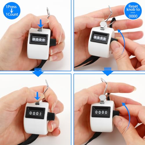 FEBSNOW 2 Pack Tally Counter Clicker 4 Digit Number for School Event | For Row Sport School Event Coaches, Mechanical 4 Digit Counting, Handheld People Clicker Counter - color: White Pink