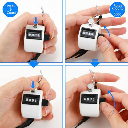 FEBSNOW 2 Pack Tally Counter Clicker 4 Digit Number for School Event | For Row Sport School Event Coaches, Mechanical 4 Digit Counting, Handheld People Clicker Counter - color: White Pink