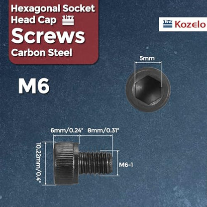 25pcs Socket Head Cap Screws - [M6-1 x 8mm] Alloy Steel Black Oxide Grade 12.9 Internal Hex Screw for 3D Printer Furniture Industrial Use, Black - size: M6-1x8mm