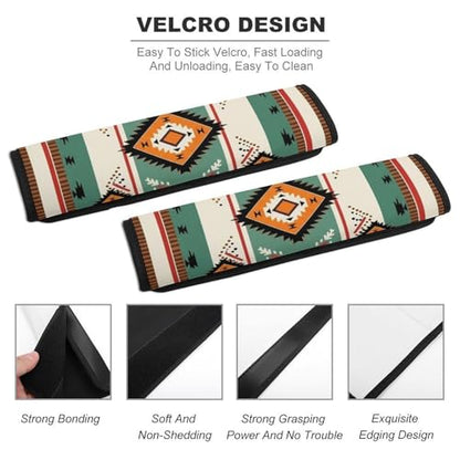 2 Pack Southwestern Boho Green Aztec Southwest Car Seat Belt Pad Soft Padded Harness Pads Strap for Child, Car Seats Pushchair Strollers High Chair Pushchair, Anti-Slip Pad - color: Pattern 975