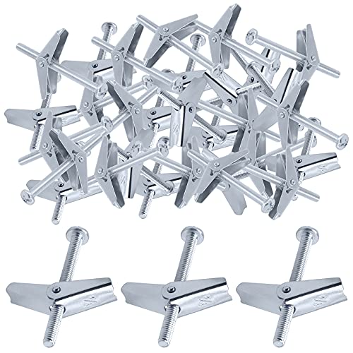 Glarks 30Pcs 1/4'' Zinc Plated Steel Round Head Toggle Bolt and Wing Nut for Hanging Heavy Items on Drywall (1/4'') - size: 1/4''