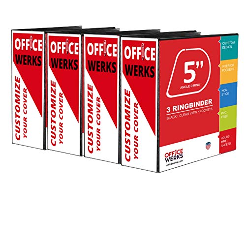 3 Ring Binder, Professional D Ring Binder 5 Inch, Presentation Folder for Standard Pages 8.5 x 11 with Pockets, Durable and Strong Black Binder (4 Pack) - color: Black, size: 5 Inch (4 Pack)