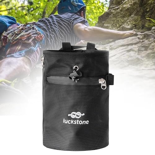Rock Climbing Chalk Bag Waist Belt Chalk Carrier Bag with Zipper Pocket for Fitness Bowling Gymnastics Gym Weight Lifting - color: Black