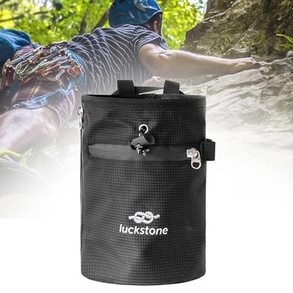 Rock Climbing Chalk Bag Waist Belt Chalk Carrier Bag with Zipper Pocket for Fitness Bowling Gymnastics Gym Weight Lifting - color: Black