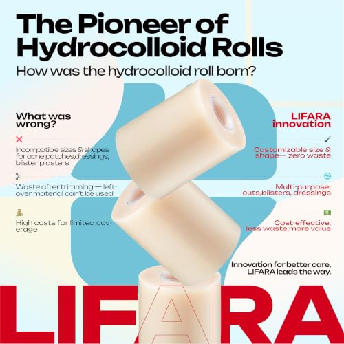 LIFARA Hydrocolloid Roll for Wound Care - Cut-to-Size, Extra Large Hydrocolloid Patch Bandages with Self-Adhesive, Waterproof, First Aid Kit Essential (3in*16ft, 19.7mil/ 0.5mm Thickness) - size: 3in*16ft, 19.7mil/ 0.5mm Thickness