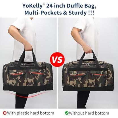 24 inch Large Gym Bag for Men - 65L Hard Bottom Duffle Bag with Shoes Compartment for Sport/Travel - Camo - color: Camouflage