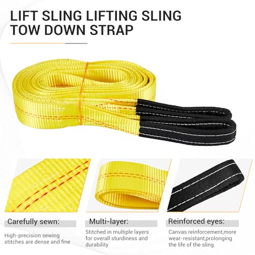 Pindex 2 Pack 2" x 20' Web Lifting Sling 11000 Lbs Breaking Force 3500 Lbs Pulling Forces Lift Sling Straps for Rocks Trees Mowers Tool Boxes in Trailers Tractors Trucks, Yellow - size: 2 inch x 20 feet