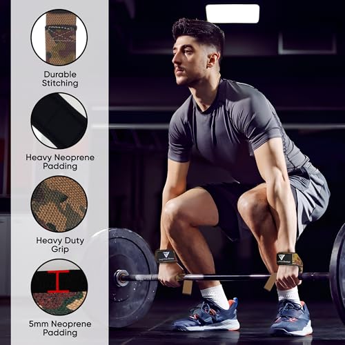 Weight Lifting Straps,Powerlifting Deadlifting, Anti Slip 60CM Hand Bar Grip, 5MM Neoprene Wrist Support, Heavy Duty Weightlifting Bodybuilding Workout - color: Green Camo