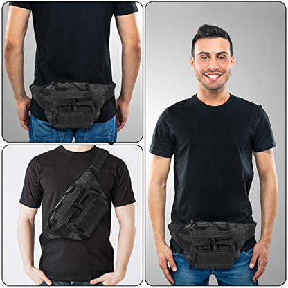 FRTKK Tactical Fanny Pack Military Waist Bag Pack with USA Flag Patch Utility Hip Pack with Adjustable Strap for Outdoors Fishing Cycling Camping Hiking Dog Walking (Black 2) - color: Black 2