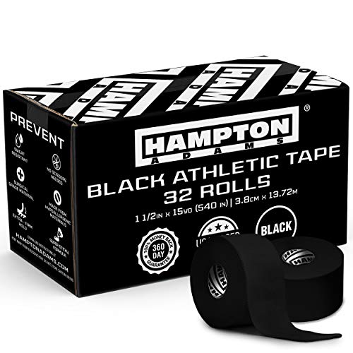 Hampton Adams | As Seen on Shark Tank | Original Athletic Sports Tape (32 Pack) | 45ft Rolls | Very Strong Easy Tear NO Sticky Residue | Best Tape for Athlete & Trainers | Fingers Ankles (Black) - color: Black, size: 1.5 inch (32 Rolls)