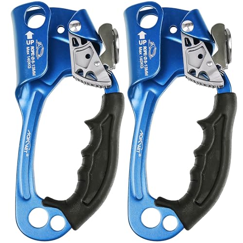 UIAA & CE Certified Rope Ascender Aluminum Alloy Rock Climbing Gear Strong Rigging Rappelling Equipment for Rock Tree Climbing Arborist Rescue Mountaineering Caving - color: Right Hand Blue 2