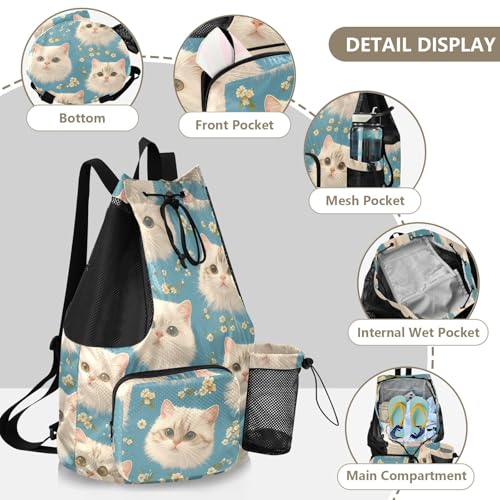 GuoChe Drawstring Backpacks Gym Swim Bag With Inside Pockets Pull String Bag Waterproof Cartoon Cats Face - color: Cartoon Cats Face