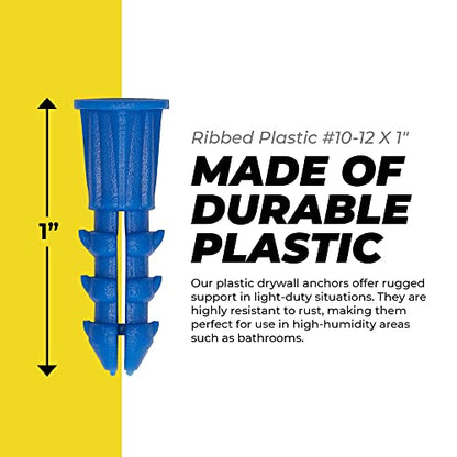 Qualihome Ribbed Plastic Drywall Anchors - Wall Anchors for Drywall - Plastic Screw Anchors for Secure Fastening (Bulk Pack, #10-12 x 1) - size: #10-12 x 1", style: Bulk Pack