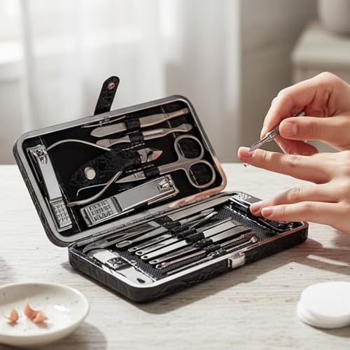 Grooming Kit Home and Travel-Manicure Set 16, Nail Clipper Set, Portable Nail Kit, Travel Nails Kits(Black) - color: Black, size: 16 Piece Set