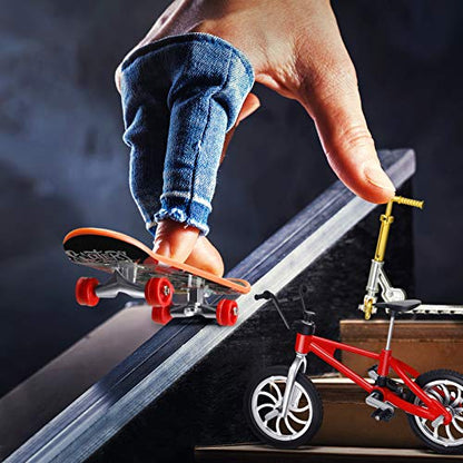 Skylety 31 Pieces Mini Finger Toys Set for Boy Girl Includes 6 Finger Skateboards, 4 Bikes, 2 Mini Scooters 4 Swing Board 8 Matched Wheels 7 Tool Accessories Educational Toy Party Favor(Cool) - style: Cool