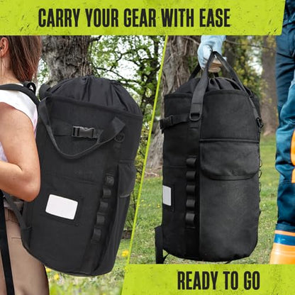 Arborist Rope Bag, 35L Tree Climbing Rope Bag, Arborist Equipment Bucket Backpack, Arborist Gear Carrier Bag with Side Pockets, Tough Rock Climbing Backpack, Rock and Tree Climbing Gear - color: Black