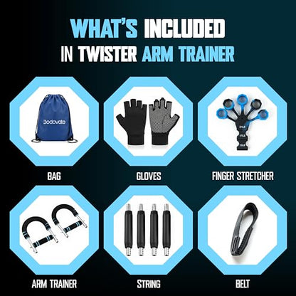 Twister Arm Trainer for Men & Women – Adjustable Chest Expander & Arm Strength Trainer, Home Gym Equipment for Body Workout, Chest Trainer with 2 Springs, Finger Stretcher & Workout Gloves - size: 30/60/90/120