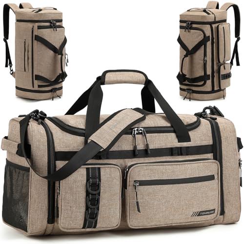 3 in 1 Gym & Sports Duffle Bag for Men 50L Travel Duffel bag Backpack with Shoe Compartment & Wet Pocket Medium Weekender Duffle Bag for Traveling Fitness Workout Overnight Camping, Coffee - color: Coffee