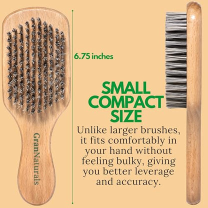 GranNaturals Hard Bristle Slick Back Hair Brush for Men & Women with Thick Curly Hair - Stiff Nylon Small Hairbrush for Smoothing, Waves, Beard, Fades, Locs, Dreads