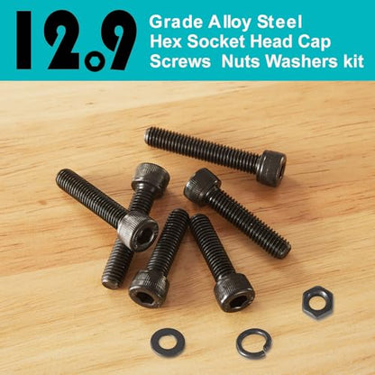 200 PCS M5 x 30mm 35mm 40mm 45mm 50mm, Hex Socket Head Cap Screws Bolts Washers Nuts Assortment Kit, 12.9 Grade Alloy Steel, Black Oxide Finish, Metric Allen Drive - size: Socket M5x30/35/40/45/50 mm