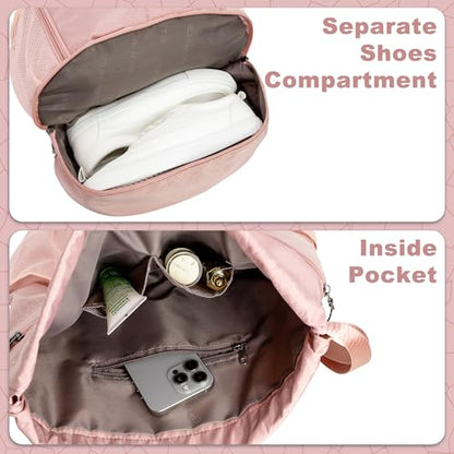 HOLYLUCK Drawstring Backpack with Shoe Compartment, Gym Bag Backpack for Women Men, Cinch Swim Beach Bag String Sports Bag for Soccer and Basketball, Pink - color: Pink