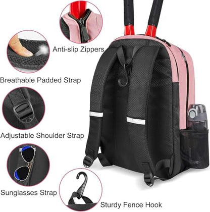 Ytonet Tennis Bag Tennis Backpack for Women Men 2 Rackets | Insulated Pocket and Ventilated Shoe Compartment, Gym Bags with Fence Hook for Pickleball and Badminton Rackets - color: Pink