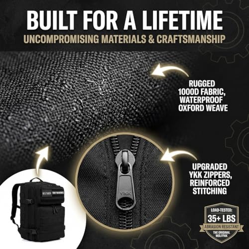 WOLFpak 35L Athletic Gym Backpack - Durable 1000D Waterproof Oxford Material with MOLLE Webbing, Laptop Pocket - color: Nightshade Edition
