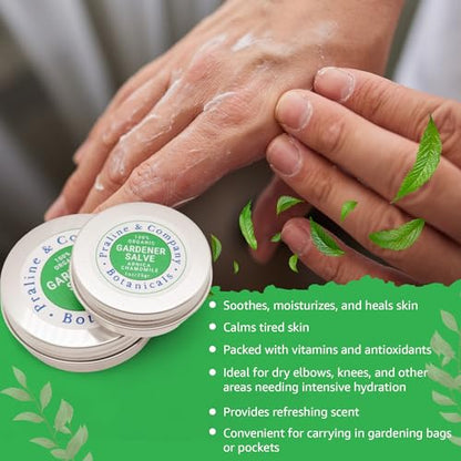 Praline and Company Botanicals Gardener’s Hand Balm – Organic Healing Salve for Dry, Cracked Hands – Deep Moisturizing Repair with Arnica & Chamomile – Farm-Made, Plant-Based Skin Care - 1oz