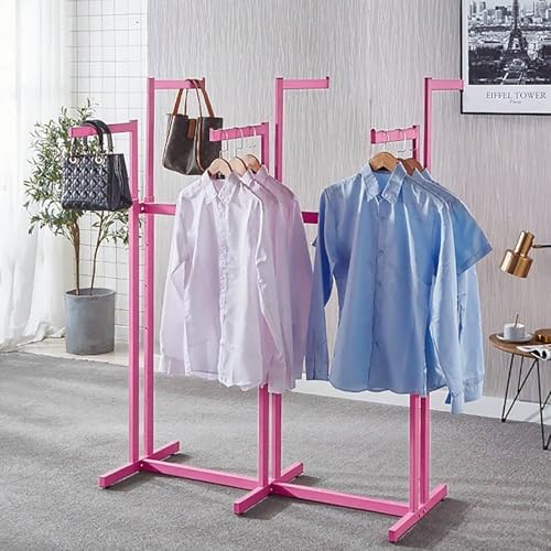 Floor Standing Metal Garment Rack - Heavy Retail Display Racks With Wheels | 6 Arms Clothing Rack, Square Tubing Portable Shirt Rack, Merchandise Display RackFor Hanging Clothes (Pink) - color: Pink