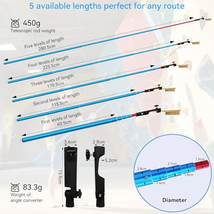 Stick Clip Rock Climbing Brush with Extendable Pole| Angle Adjustable Bouldering Chalk Brush Climbing Sticks