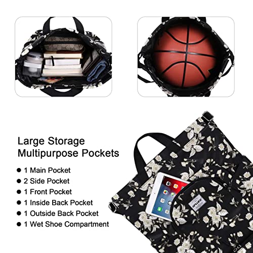 Dry Wet Drawstring Backpack with Shoe Compartment for Women Adjustable Gym Bag - color: Beige Flower