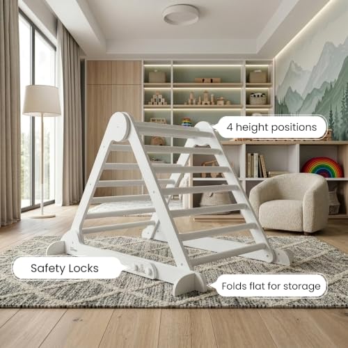 Little Partners Learn 'N Climb Foldable Wooden Climbing Triangle, Wood Climbing Gym for Toddlers, Triangle Climber for Skill-Building and Active Play, Soft White - color: Soft White