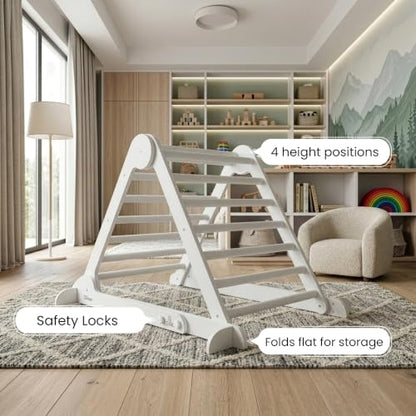 Little Partners Learn 'N Climb Foldable Wooden Climbing Triangle, Wood Climbing Gym for Toddlers, Triangle Climber for Skill-Building and Active Play, Soft White - color: Soft White