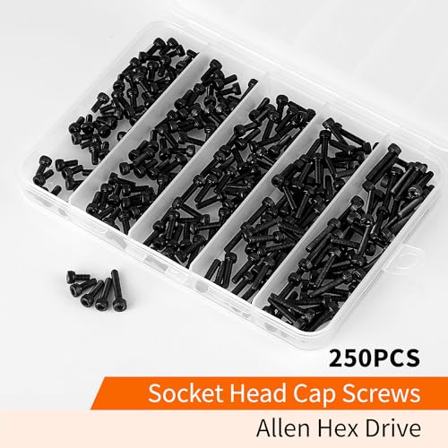 M3 x 6mm 8mm 10mm 12mm 16mm Hex Socket Head Cap Screws Bolts, 12.9 Grade Alloy Steel, Black Oxide Finish, Metric Allen Hex Drive, Machine Fully Threaded, Assortment Kit 250PCS - size: M3 x 6/8/10/12/16mm (250PCS)
