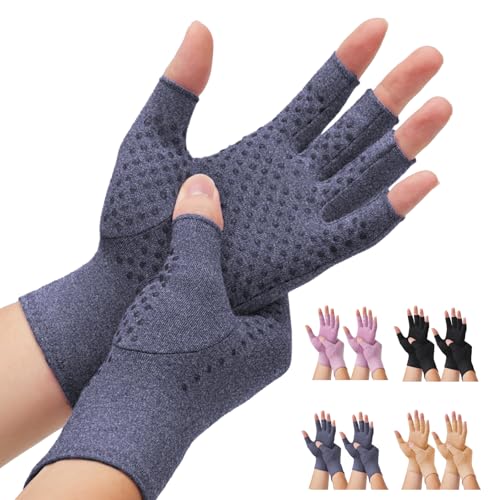 DRNAIETY 2-Pair Arthritis Compression Gloves- for Hand Arthritis, Carpal Tunnel Pain, Rheumatoid Arthritis, RSI, Fingerless, Anti-Slip, Breathable Gloves for Men & Women, Typing, Daily Use(XL Blue) - color: Navy Blue, size: X-Large