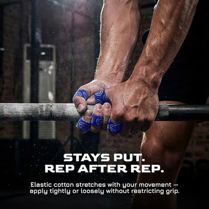 Weightlifting Hook Grip Tape 23ft Roll – 100% Elastic Sweat & Chalk Proof Thumb Tape for Crossfit, Gym, Weightlifting, Pull Ups, Gymnastics, Rowing & Multi-Sport Grip Protection - 6 Pack (Blue)
