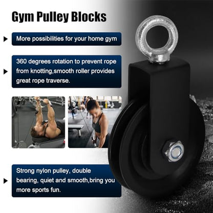 CNQLIS Gym Pulley Blocks - 3.54in/90mm Gym Wheel with Hanging Straps and Carabiner, Wall Mount Fixed Pulley, DIY Fitness Equipment - size: 3.54“ + 3.46”