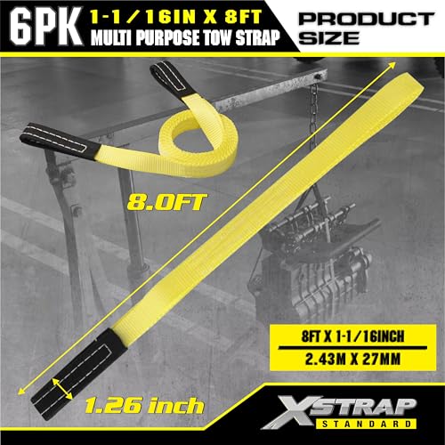 XSTRAP STANDARD 6PK 1"x8' Lift Sling Straps Wear Guard End Heavy Duty Strap | 4,000 lbs Break Strength Lifting Straps with 2 Reinforced Loops for Tree Saver Lifting Furniture Appliances Machine, hoisting - style: 6pk 1''x8ft