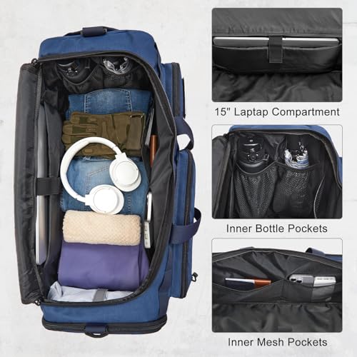 G4Free 3-in-1 Travel Duffle Bag for Men and Women, 50L Large Gym Sports Bags Tactical Military Duffle Backpack with Shoes Compartment and Wet Pocket (Navy) - color: Navy