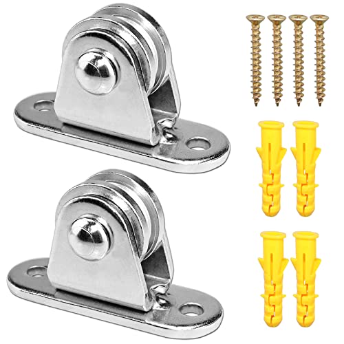 Small Pulley Block Silent Wall Ceiling Mount Pulley with Bearing Fixed Pulleys Wheel Loading 175 lb for Cord, Material Handling and Moving (2 PCS)