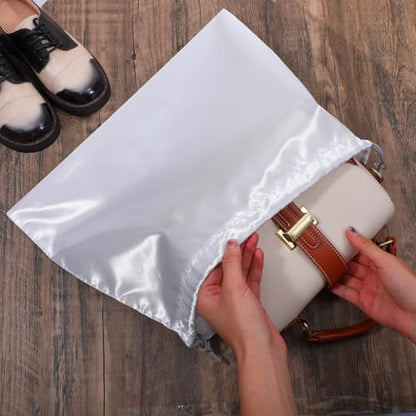 15 Pcs Dust Bags for Handbags, White Silk Drawstring Storage Bags, 3 Sizes Purse Dust Covers for Travel Shoe Boot Protection